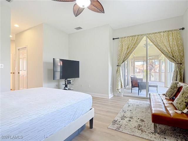 14031 W Hyde Park Dr Unit 201, Fort Myers, FL 33912 - bedroom featuring access to exterior, wood finished floors, recessed lighting, and ceiling fan