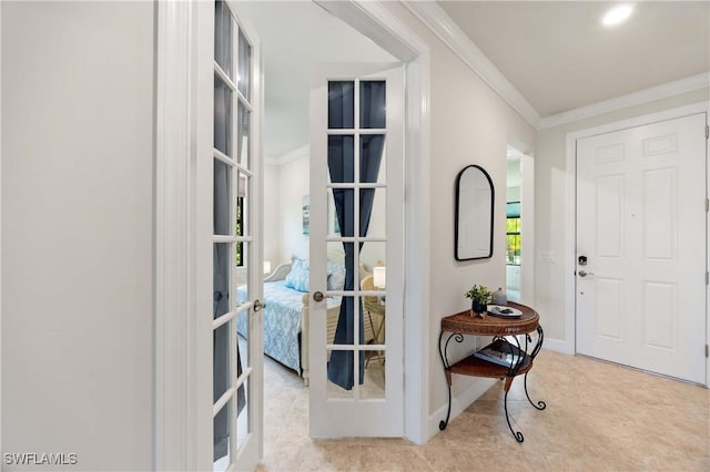 6787 Winding Cypress Dr, Naples, FL 34114 - foyer featuring french doors and crown molding