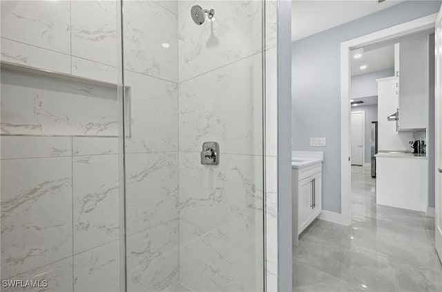 2218 SW 25th St, Cape Coral, FL 33914 - full bath featuring a marble finish shower, marble finish floors, and vanity