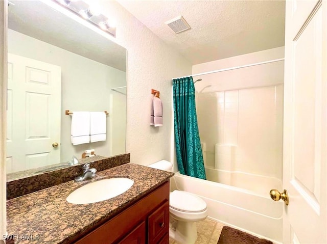836 Dawhert Ave S, Lehigh Acres, FL 33974 - full bathroom with vanity, a textured ceiling, shower / bath combo with shower curtain, and a textured wall