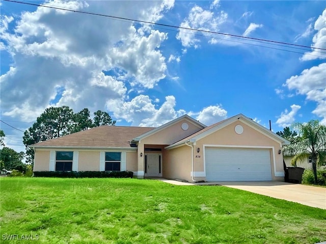 836 Dawhert Ave S, Lehigh Acres, FL 33974 - single story home featuring stucco siding, an attached garage, concrete driveway, and a front lawn