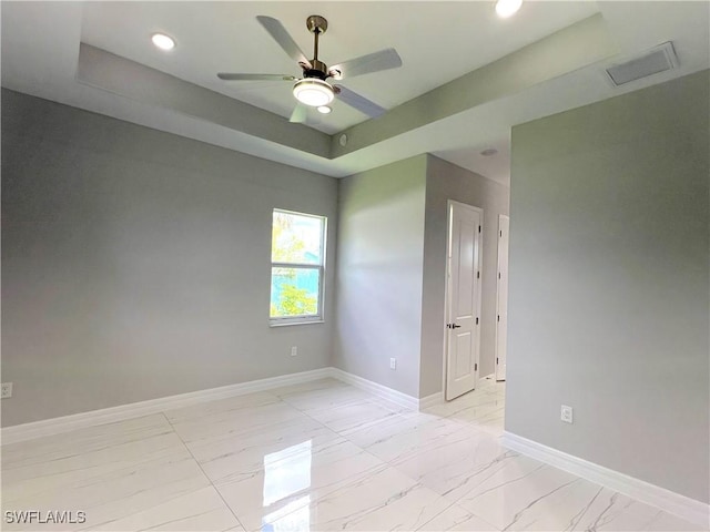 4208 28th St SW, Lehigh Acres, FL 33976 - empty room with light marble finish flooring, ceiling fan, and recessed lighting