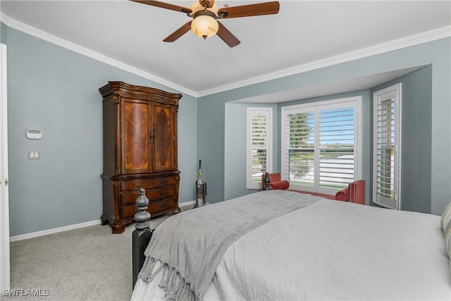 2770 Cypress Trace Cir Unit 2428, Naples, FL 34119 - carpeted bedroom featuring ornamental molding and a ceiling fan
