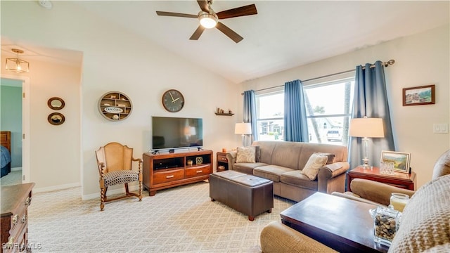 301 SE 26th Ter, Cape Coral, FL 33904 - living area with ceiling fan, light colored carpet, and lofted ceiling