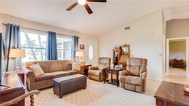 301 SE 26th Ter, Cape Coral, FL 33904 - living room with ceiling fan and lofted ceiling