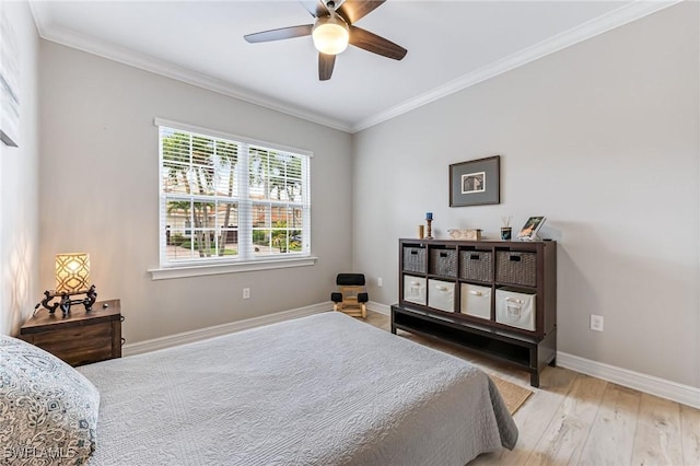 28082 Sosta Ln Unit 2, Bonita Springs, FL 34135 - bedroom with light wood-style floors, crown molding, and a ceiling fan