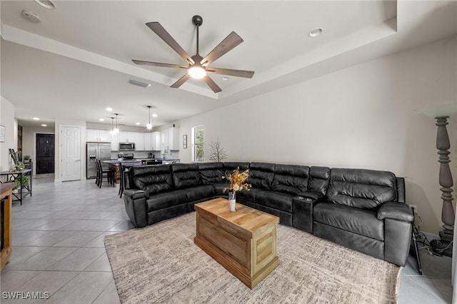 3336 Hampton Blvd, Alva, FL 33920 - living area with ceiling fan, recessed lighting, and light tile patterned floors