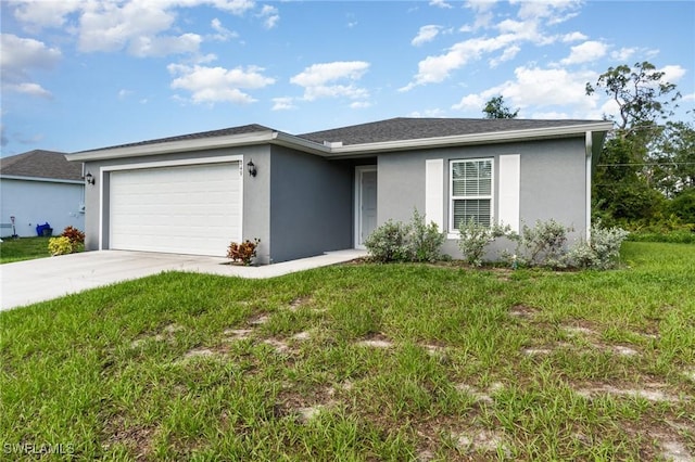 849 Haleybury St, Port Charlotte, FL 33948 - ranch-style house featuring an attached garage, stucco siding, driveway, and a front yard