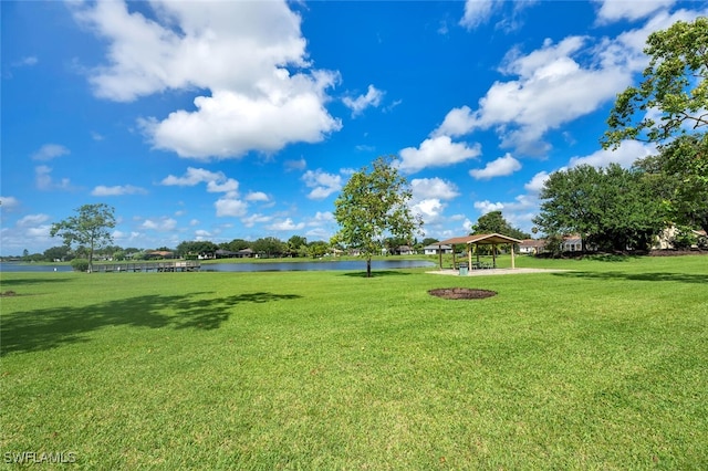973 Summerfield Dr, Naples, FL 34120 - view of green lawn featuring a gazebo and a water view