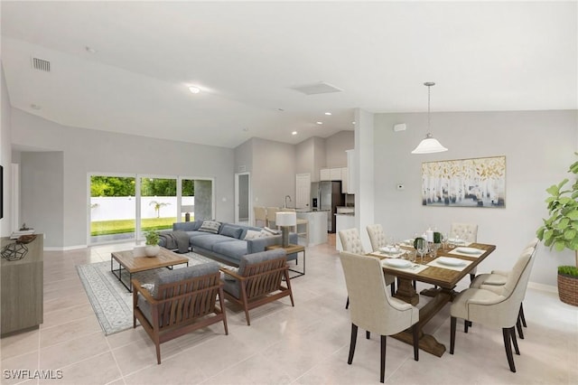 4732 NW 39th Ave, Cape Coral, FL 33993 - dining area with high vaulted ceiling, light tile patterned flooring, and recessed lighting