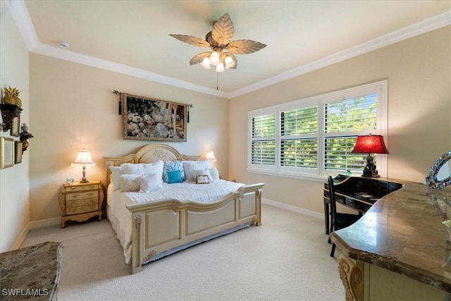 3051 Hudson Ter, Naples, FL 34119 - bedroom with light colored carpet, ornamental molding, and ceiling fan
