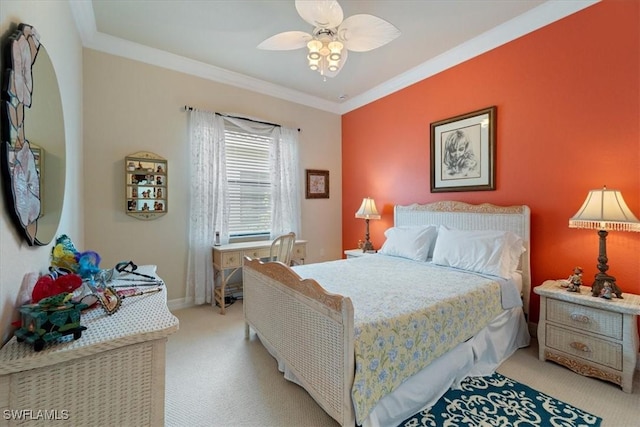 3051 Hudson Ter, Naples, FL 34119 - bedroom with light colored carpet, crown molding, and a ceiling fan