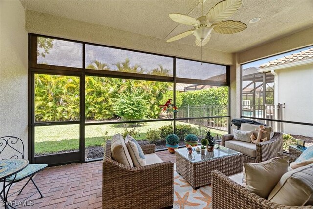 3051 Hudson Ter, Naples, FL 34119 - sunroom / solarium with ceiling fan and an outdoor living space