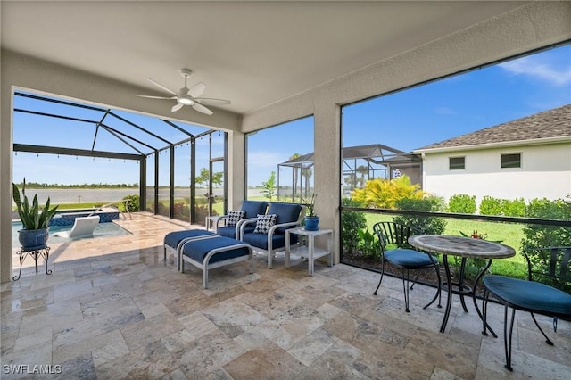 42243 Edgewater Dr, Punta Gorda, FL 33982 - sunroom / solarium featuring ceiling fan and outdoor lounge area