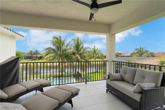 4692 Kensington Cir, Naples, FL 34119 - patio / terrace with an outdoor hangout area, a water view, and ceiling fan