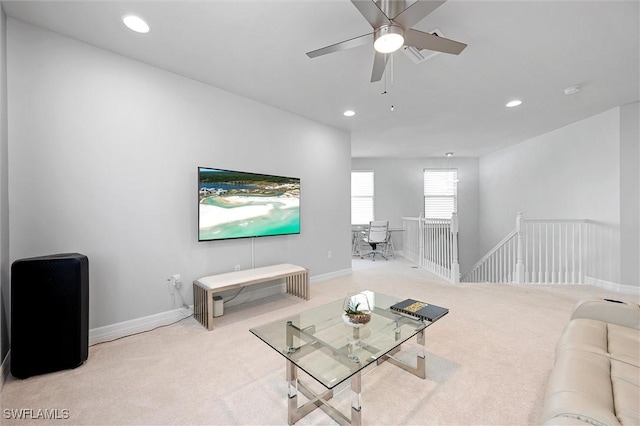 4692 Kensington Cir, Naples, FL 34119 - living room featuring carpet floors, ceiling fan, and recessed lighting
