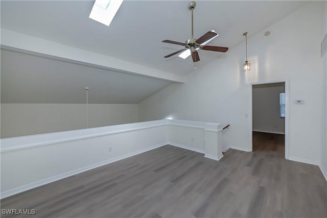 8441 N Haven Ln Unit B, Fort Myers, FL 33919 - bonus room featuring wood finished floors, a ceiling fan, a skylight, and high vaulted ceiling