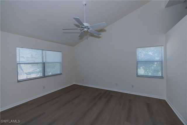 8441 N Haven Ln Unit B, Fort Myers, FL 33919 - unfurnished room with lofted ceiling, dark wood-type flooring, healthy amount of natural light, and ceiling fan