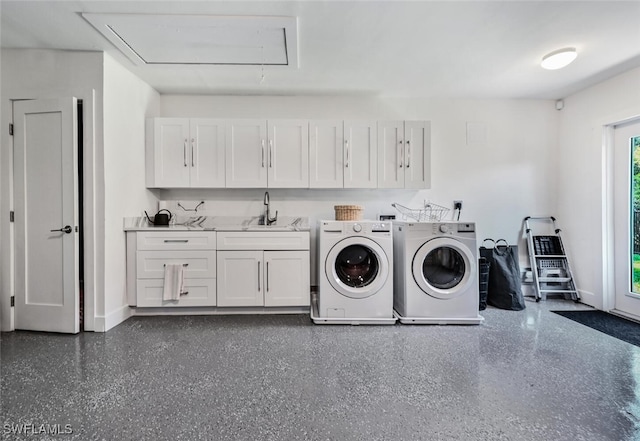 646 Park Shore Dr, Naples, FL 34103 - laundry area featuring cabinet space, attic access, and washing machine and clothes dryer