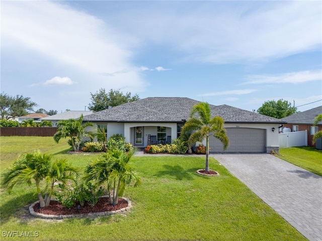 2804 NW 6th St, Cape Coral, FL 33993 - ranch-style home with decorative driveway, an attached garage, and stucco siding