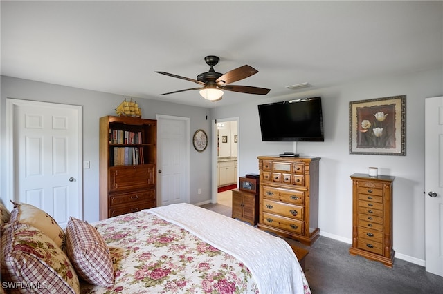 2804 NW 6th St, Cape Coral, FL 33993 - bedroom with carpet floors, a ceiling fan, and connected bathroom
