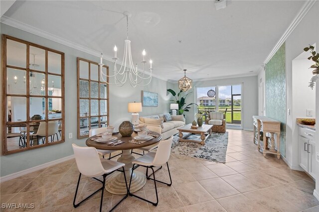 14040 Heritage Landing Blvd Unit 115, Punta Gorda, FL 33955 - dining space featuring a chandelier, crown molding, and light tile patterned flooring