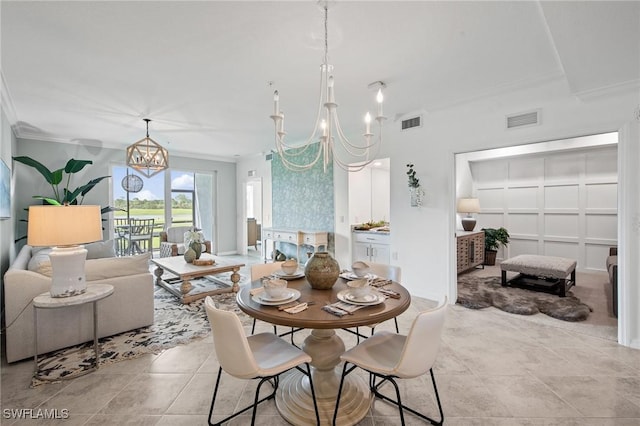 14040 Heritage Landing Blvd Unit 115, Punta Gorda, FL 33955 - dining room featuring a chandelier, ornamental molding, and light tile patterned flooring