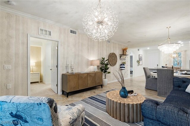 14040 Heritage Landing Blvd Unit 124, Punta Gorda, FL 33955 - tiled living room featuring a chandelier and ornamental molding