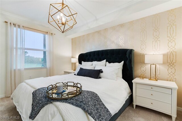 14040 Heritage Landing Blvd Unit 124, Punta Gorda, FL 33955 - carpeted bedroom featuring a chandelier and crown molding