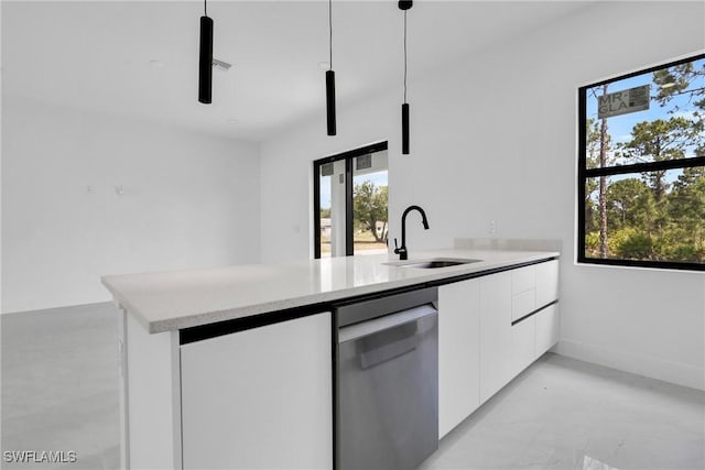 2616 42nd St W, Lehigh Acres, FL 33971 - kitchen featuring dishwasher, modern cabinets, white cabinets, and plenty of natural light