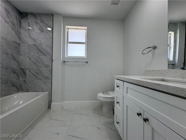 2902 27th St SW, Lehigh Acres, FL 33976 - full bathroom with marble finish floors, vanity, and bathtub / shower combination