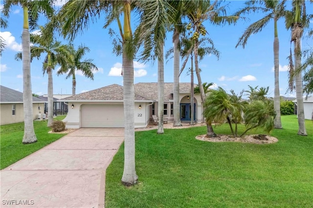 22 NW 14th Ave, Cape Coral, FL 33993 - single story home featuring stucco siding, an attached garage, driveway, and a front yard