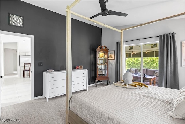22 NW 14th Ave, Cape Coral, FL 33993 - bedroom with carpet floors, access to outside, lofted ceiling, and ceiling fan