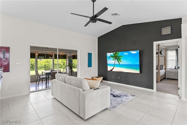 22 NW 14th Ave, Cape Coral, FL 33993 - living area with lofted ceiling, ceiling fan, and light tile patterned floors