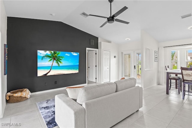 22 NW 14th Ave, Cape Coral, FL 33993 - living room with vaulted ceiling, light tile patterned flooring, and a ceiling fan