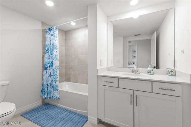 14818 Birchwood Ct Unit 6412, Punta Gorda, FL 33955 - bathroom featuring vanity, shower / tub combo with curtain, recessed lighting, and tile patterned flooring