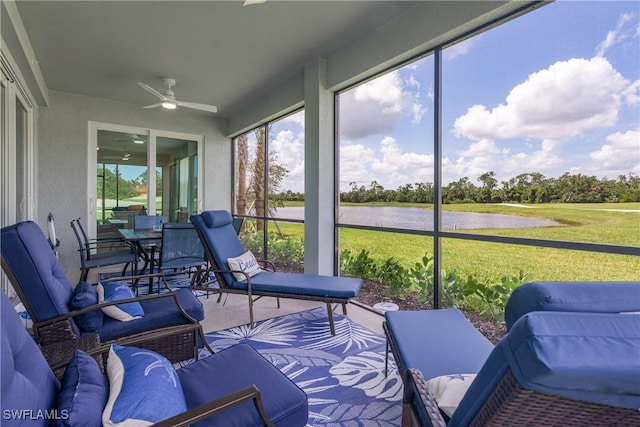 14818 Birchwood Ct Unit 6412, Punta Gorda, FL 33955 - sunroom with a water view and a ceiling fan