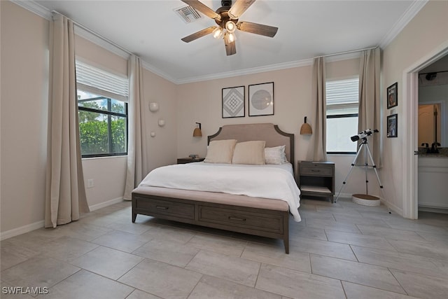 17573 Ashcomb Way, Estero, FL 33928 - bedroom featuring ornamental molding and a ceiling fan