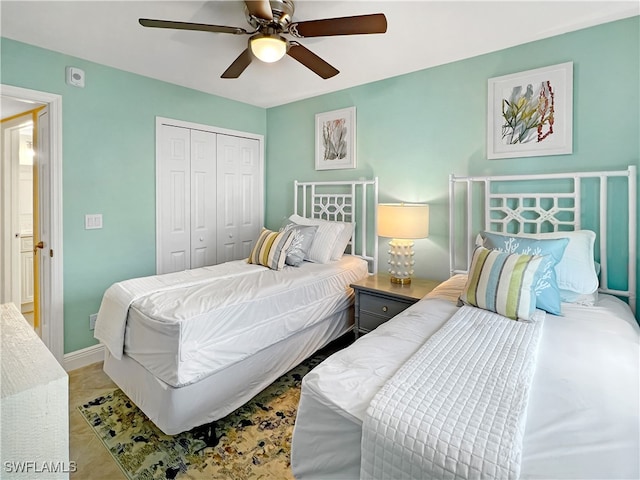4770 Estero Blvd Unit 203, Fort Myers Beach, FL 33931 - bedroom featuring a closet and a ceiling fan
