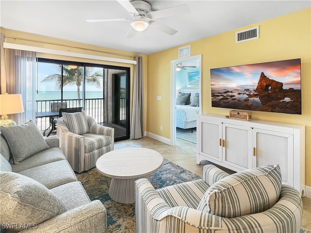 4770 Estero Blvd Unit 203, Fort Myers Beach, FL 33931 - living area featuring a ceiling fan and light tile patterned floors