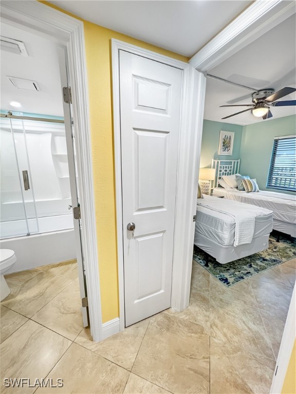 4770 Estero Blvd Unit 203, Fort Myers Beach, FL 33931 - bedroom featuring light tile patterned floors and ceiling fan
