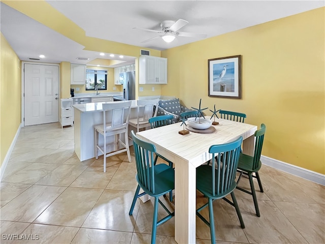 4770 Estero Blvd Unit 203, Fort Myers Beach, FL 33931 - dining area with a ceiling fan, recessed lighting, and light tile patterned floors
