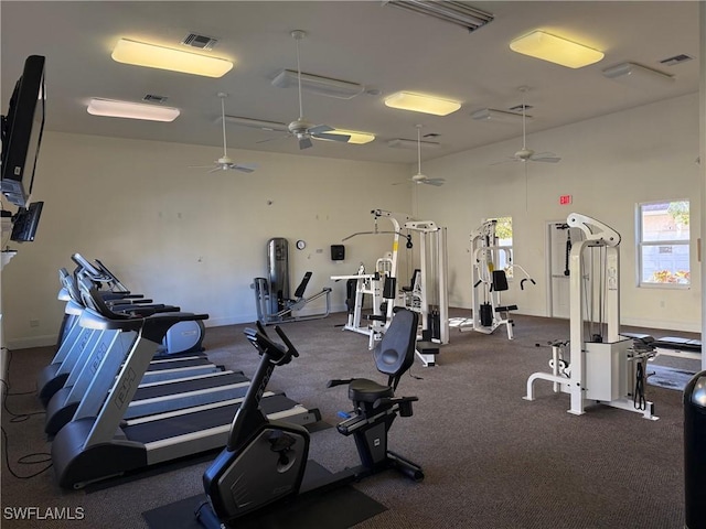 1520 SW 50th St Unit 101, Cape Coral, FL 33914 - exercise room with a ceiling fan and a towering ceiling