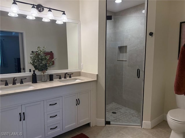 1520 SW 50th St Unit 101, Cape Coral, FL 33914 - full bath featuring double vanity, a stall shower, and tile patterned floors