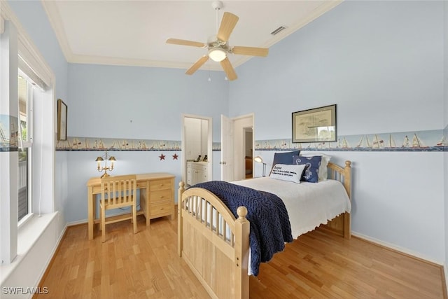 6120 Henderson Rd, Sanibel, FL 33957 - bedroom featuring ornamental molding, light wood-style floors, and multiple windows