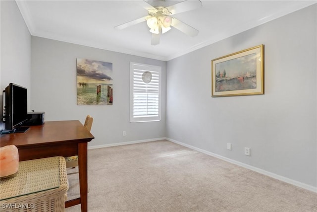 5730 Lago Villaggio Way, Naples, FL 34104 - carpeted office space featuring ceiling fan and crown molding