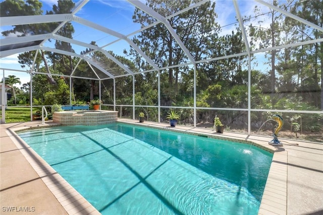 5730 Lago Villaggio Way, Naples, FL 34104 - view of pool with a pool with connected hot tub, a lanai, and a patio area