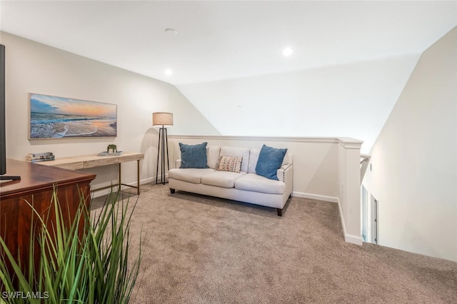 4720 Arboretum Cir Unit 102, Naples, FL 34112 - living area featuring carpet floors, lofted ceiling, and recessed lighting
