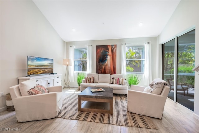 4720 Arboretum Cir Unit 102, Naples, FL 34112 - living room with vaulted ceiling and wood finished floors