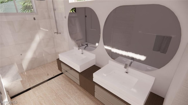 1021 Gaucho Ter, North Port, FL 34286 - bathroom with vanity, walk in shower, and tile patterned flooring